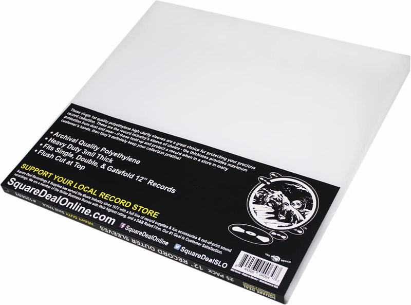 (25) 12" Record Outer Sleeves - INDUSTRY STANDARD 3mil Thick Polyethylene - 12 3/4" x 12 1/2" 25