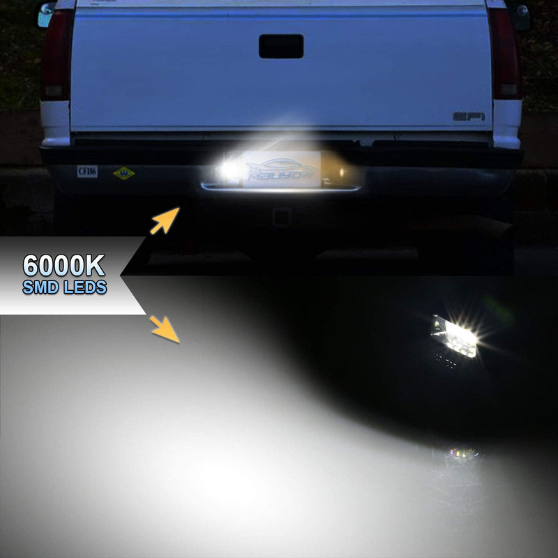 LED License Plate Light Lamp Assembly Compatible with 1988-1999 Chevy C1500 K1500 Silverado Sierra Pickup Tahoe Yukon Blazer S10 Sonoma S15 Chrome Housing 6000K White, Pack of 2