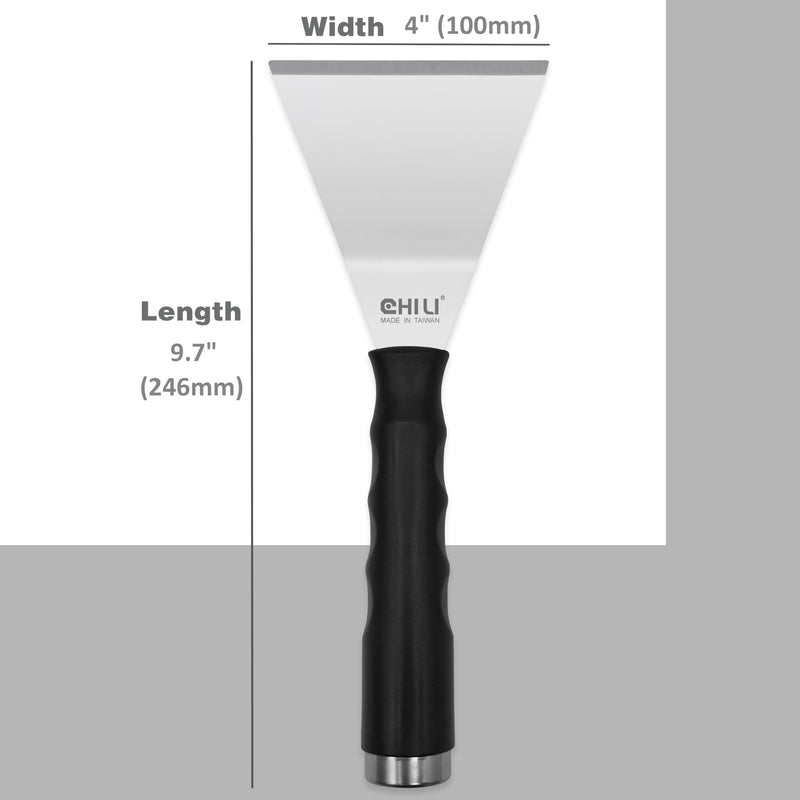 CHILI TOOLS 4 Inch Bent Stainless Steel Chisel Pole Scraper - Heavy Duty Wall Scraper, Paint Wallpaper Putty Adhesive Removal, Popcorn Ceiling Drywall Repair, Fits CHILI Extension Pole, Made In Taiwan 4" Bent