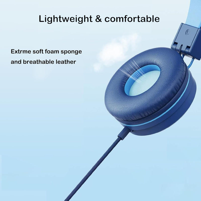 USB Type C On-Ear Kids Headphone for School, Wired Kids Headphones-Blue | 94 dB Volume Limiter USB C Wired On-Ear Headset for Kids/Toddlers/Children/Teens/Boys/Girls Blue