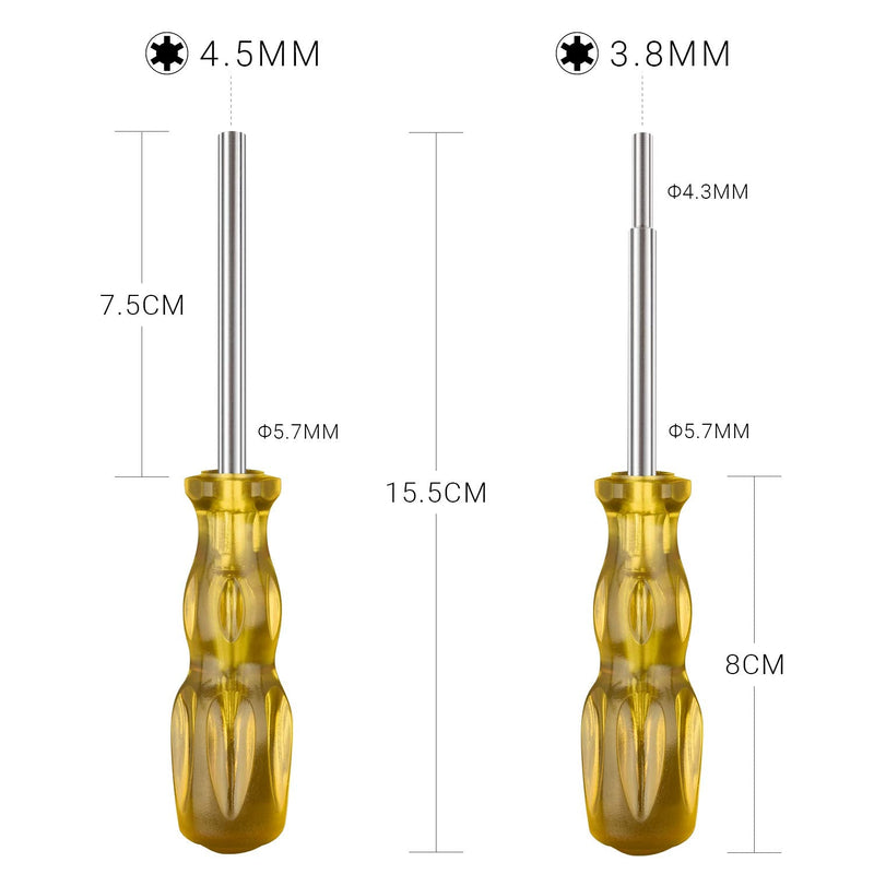 Gamebit Screwdriver Set, 3.8mm and 4.5mm Security Screwdriver Bits for Opening Nintendo, Sega Consoles and Game Cartridges - Trensparent Yellow