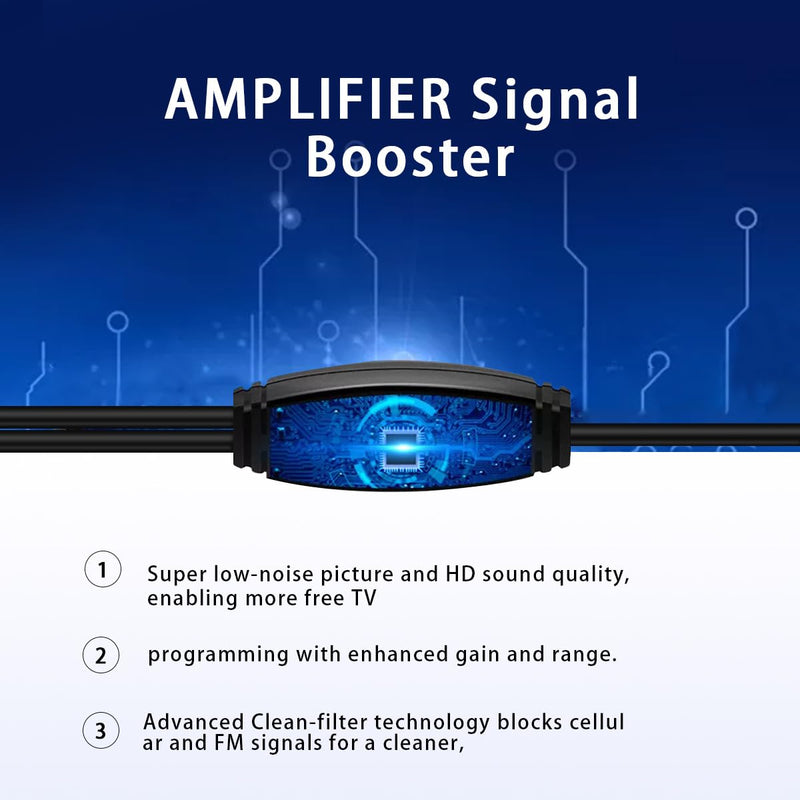 Amplified Digital TV Antenna for Smart TV Indoor Local Channels, Switchable Signal Booster HDTV Antenna for Long Range, Digital Antenna 4K 1080p HD Free Channels VHF/UHF 28dB