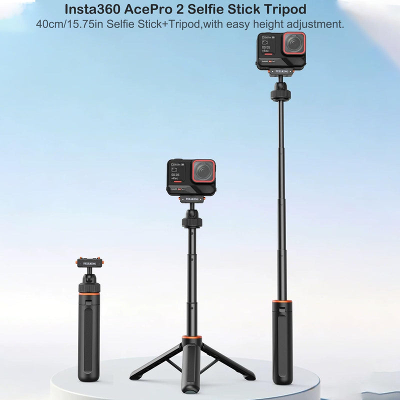 PellKing Selfie Stick & Carrying Case 2 in 1 Kit for Insta360 Ace Pro 2, 16.14in Selfie Stick Tripod with Magnetic Quick Release Mount, Portable Hard Case, Vlog & Travel for Insta360 Ace Pro 2