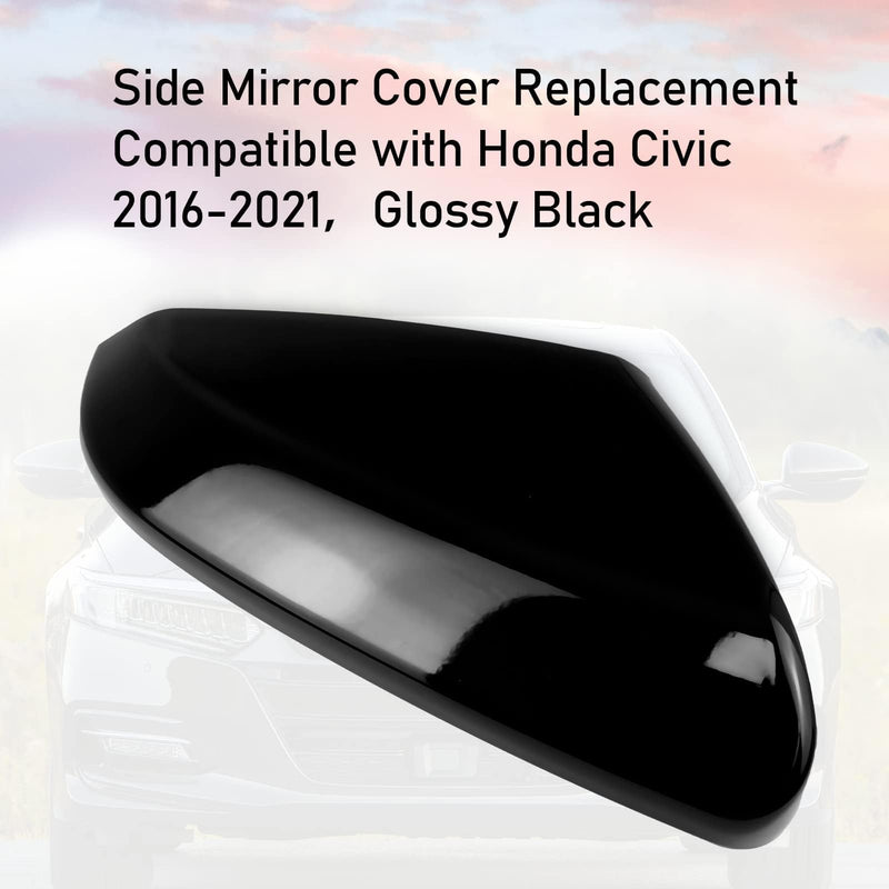Moonlinks Compatible with 2016-2021 Honda Civic Passenger Side Mirror Cover,Glossy Black for 10th Gen Civic,2019-2022 Insight,RH Side Door Rearview Mirror Cap Trim(1PC) 10th-Right Black