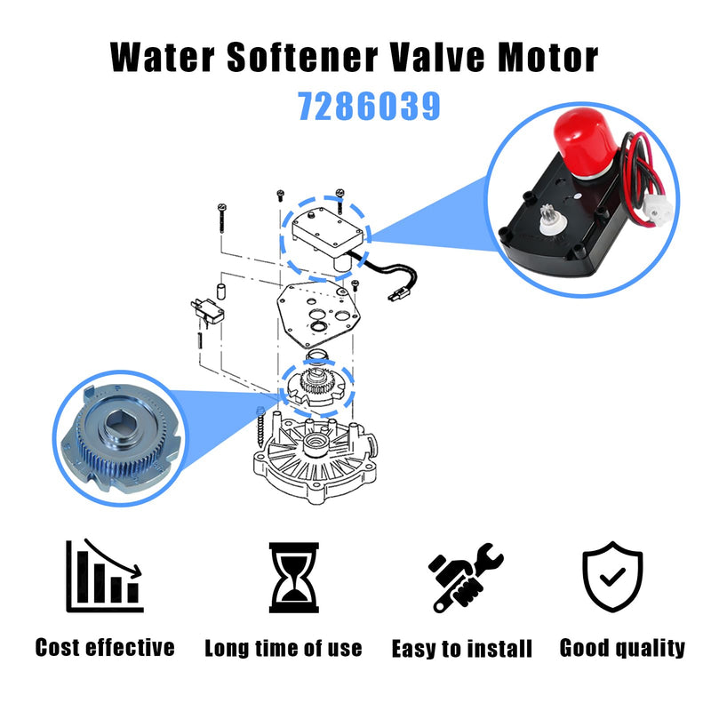 7286039 7281291 Water Softener Valve Motor with Gear 7283489 and Screws,Replaces OEM: 7384691 7384683 7234731 7368116 WS26X10021 WS26X21821 Fit for Softener System