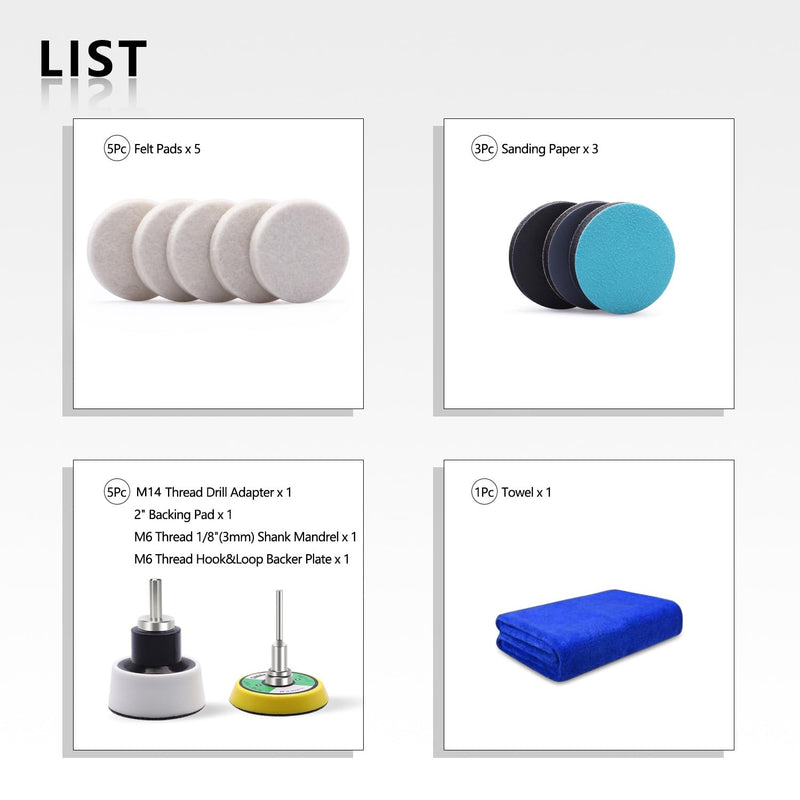 2Inch Car Felt Polishing Buffing Pad, 8pcs Polishing Sanding Discs, Felt Polishing Wheel with Towel, 3mm Shank Backing Pad for Rotary Tools to Polish Glass and Metal