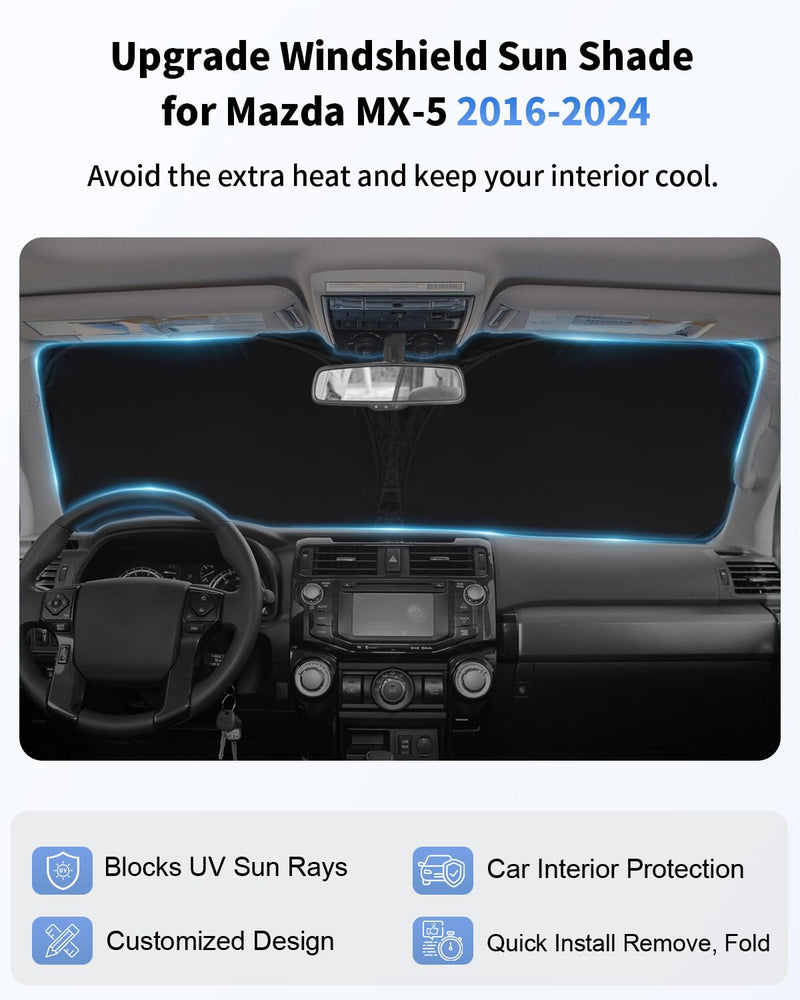 Sun Shade for Miata MX-5 Windshield Sunshade Front Window Shield Custom Fit Mazda Miata MX-5 Miata Coupe 2025 2024 2023 2022 2021-2016 Rf Grand Touring Accessories Sun Visor Protector Block UV Ray Fit Mazda 16-25 Miata MX-5