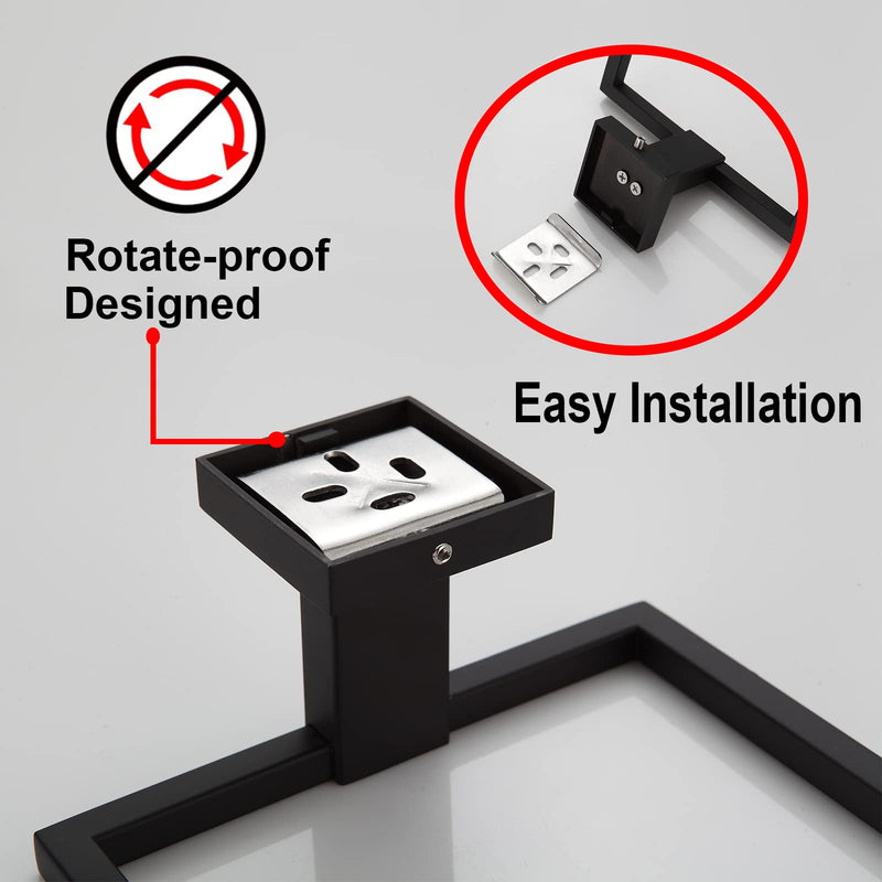 Bathroom Black Towel Ring SUS 304 Stainless Steel Square Towel Bar，Towel Rack Matte Black Towel Holder Modern Towel Hanger for Bathroom Lavatory Kitchen Wall Mount
