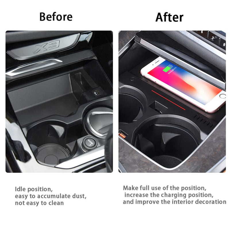 Wireless Car Charger Fit for BM-W X3/ X4 2023-2019 15W Wireless Charging Panel,QC3.0 Charging Port,for Multiple Phones Owner,Car Charger Mount for BM-W X3/X4 Apply to All Qi Phones