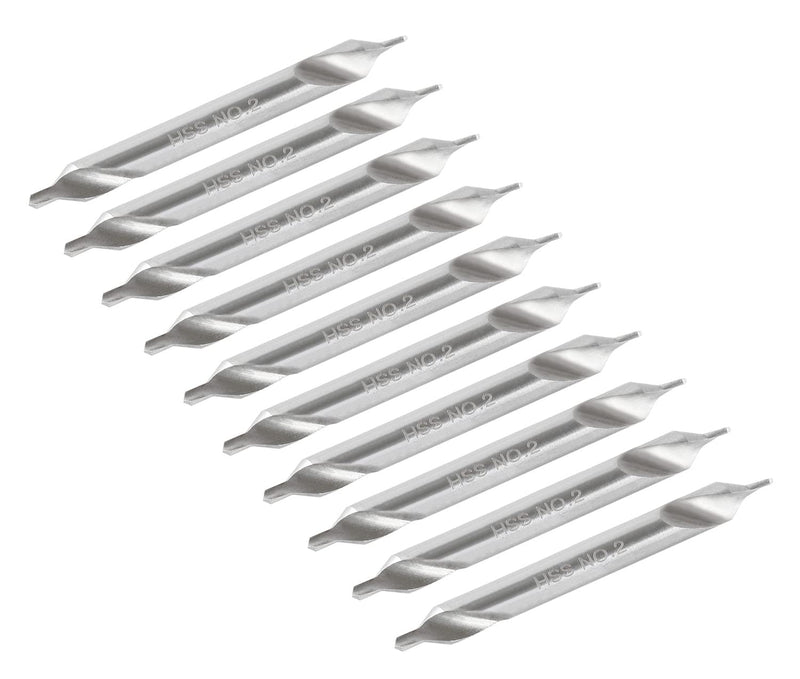Accusize #2 HSS Center Drill, 0530-0200x10 | No.2, 3/16" x 5/64" x 1-7/8", 10 Pcs Pack, H.S.S. Center Drill Bits NO.2, 3/16" x 5/64" x 1-7/8", 10 pc