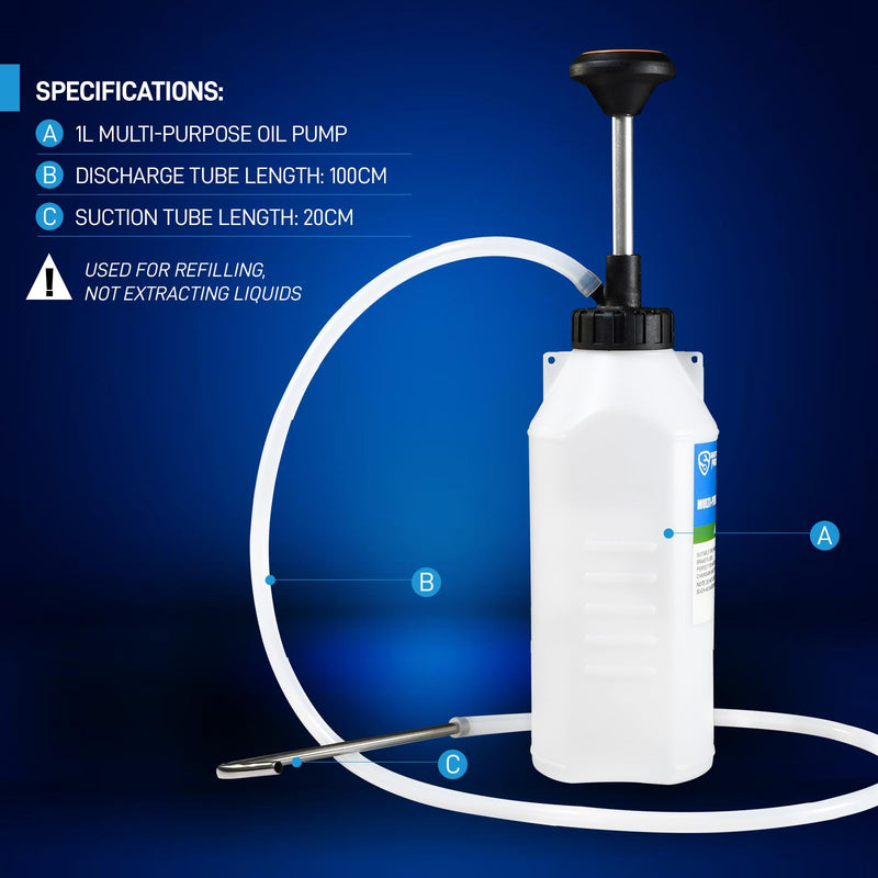 1.05 Quart / 1 Liter Multi-Purpose Oil Pump, Hand Fluid Transfer Pump for Engine, Transmission and Gear Oils, Precision Fluid Dispensing in Tight Spaces