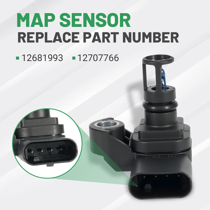 Silver Spacer Kit + Intake Air Pressure and Temperature Sensor Fit for GMC Sierra Chevrolet Silverado 2500HD 3500HD 6.6L Diesel Engine 2017-2024 Replace 12681993 Manifold Pressure (MAP) Sensor