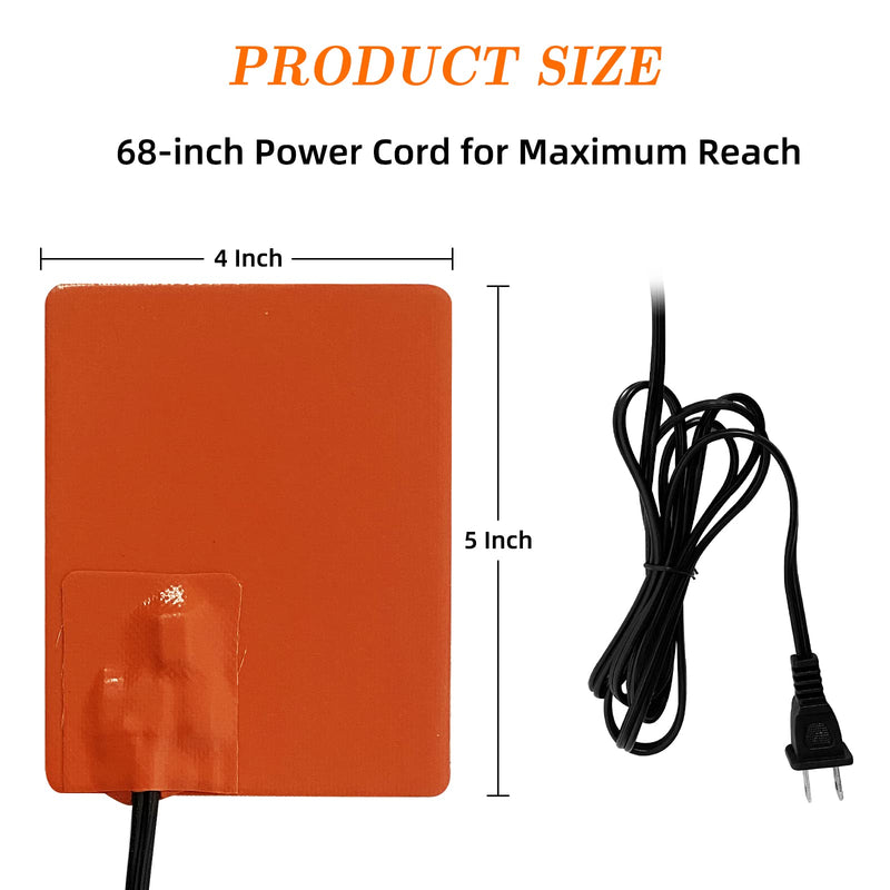 2PCS Engine Block Heater Oil Pan Heater Pad with Thermostat 120V 150W 4 X 5 Inch 3M Self-Adhesive Metal Surface Dipstick Engine Block Silicone Heating Pad with 68 Inch Long Power Cord