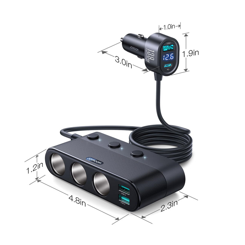 7 in 1 Cigarette Lighter Adapter, JOYROOM Car Charger Adapter with PD30W Charge(3.3FT Cable), 24V/ 12V Cigarette Lighter Splitter with Independent Switches & LED Voltage Display for All Car Devices