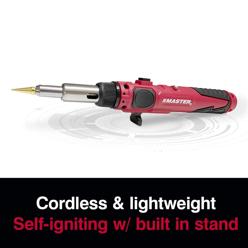 Master Appliance PI-20SiK Professional Cordless Butane Soldering Iron Kit [portable soldering station & heat tool] - Self-Igniting w/Adjustable Temperature - 680F - 820F, refillable with butane fuel