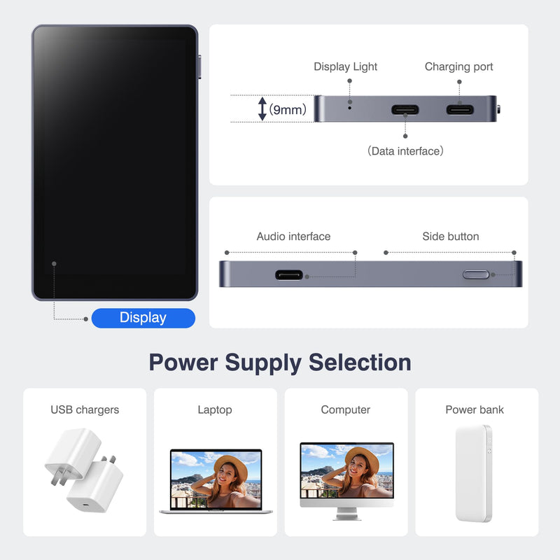TTQ 4K 60fps Vlog Selfie Monitor Screen, Magnetic Phone Vlog Selfie Monitor | Back Camera Monitor Screen, Bluetooth Remote, for Vlogging, TikTok, Live Stream, Compatible with iPhone & Android, Dark Navy