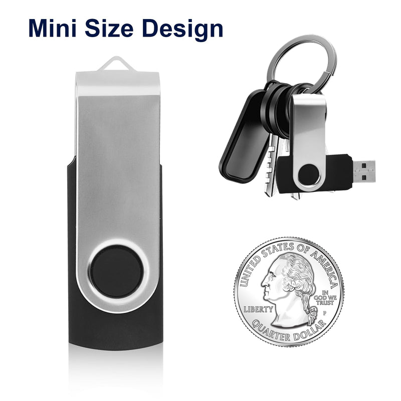 Swivel Design 8GB USB Flash Drive, Portable USB 2.0 Thumb Drive Memory Stick, Data Storage Flashdrive for Students, Travel, and Office, Home Use (Black, 8 GB)