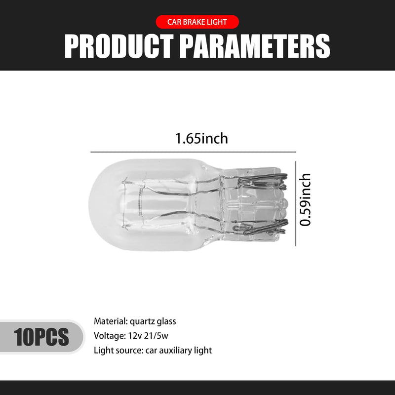 10 PCS Automotive T20 Brake Bulb, 1891/7443 12V 21/5W Quartz Glass Shockproof Anti-UV Dual-filament Mini Halogen Bulb, 360 Degree Lighting Replacement, Suitable for Most Cars (White) 10 PCS White #T20