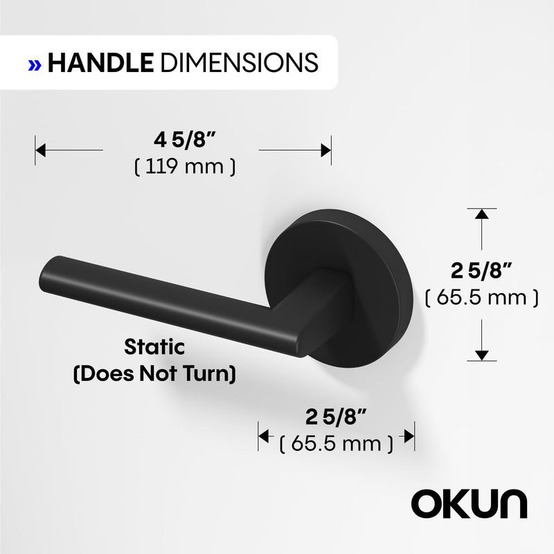 Okun Brio Dummy Door Handle, Matte Black Non-Turning Door Lever 1-Pack – Decorative Reversible Interior Handle for Closet, Pantry, Hallway & French Doors, Sleek Modern Design
