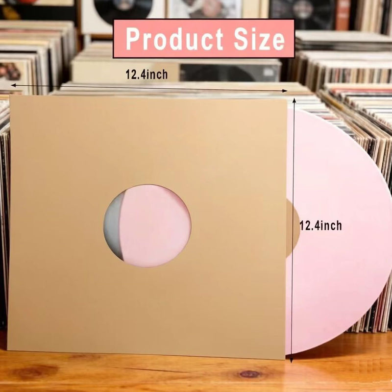 10 PCS 12" Vinyl Record Sleeves – 350GSM Blank Album Jackets with Center Hole, Anti-Static Protective Covers for 12-Inch Records Storage & Display (Kraft)