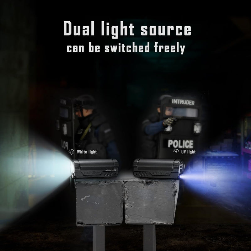 IMALENT BL50 Rechargeable EDC Flashlight 3600 Lumens, UV Light and White LED, High Lumens Portable Flashlights Dual Light Source Pocket Lights for Emergency and Camping (Black) Black