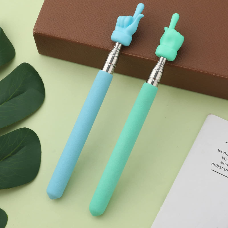 2pcs Retractable Teachers Pointer Stick, Telescopic Teachers Pointer for Classroom Presentation Whiteboard Extendable Pointing Stick for School Kindergarten (Green, Blue)