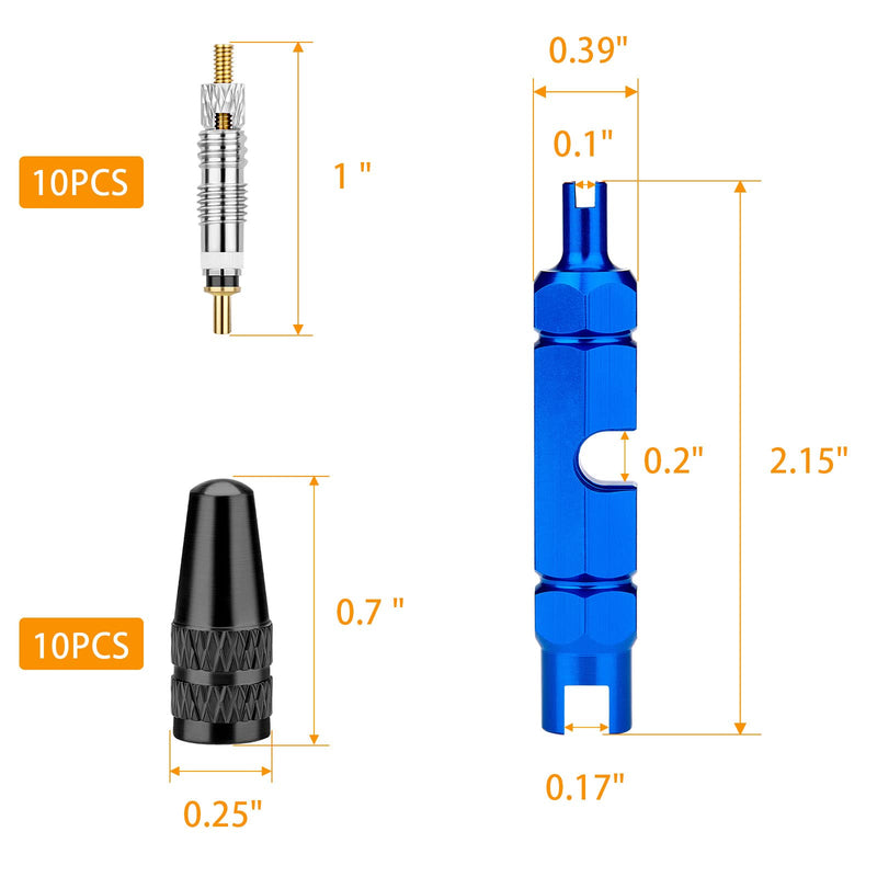 Presta Valve Core Bike Kit - 21 Pieces, Stem Removal Tool, Brass Valve Cores and Stem Caps Presta Valve Core
