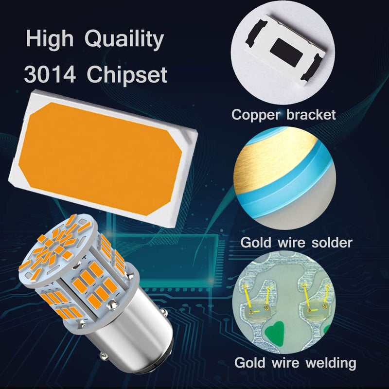 1157 Led Light Bulb Amber Yellow, 12V-24V 1157 7528 2357 2057 BAY15D LED Replacement Light Bulb for Brake Light Tail Light for Car RV Trailer Boat, 54SMD 3014 Chipset,4PCS 1157 BAY15D 4pcs