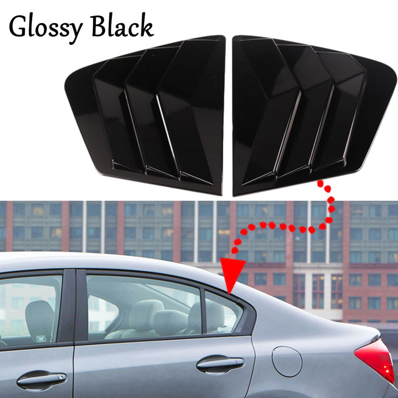 2-pcs for Honda Civic 9th Sedan 2012 2013 2014 2015 Accessories Sporty Car Auto Exterior Shutters decoration Rear Side Window Louvers Air Vent Scoop Shades Cover Trim Blinds,Glossy Black Glossy Black