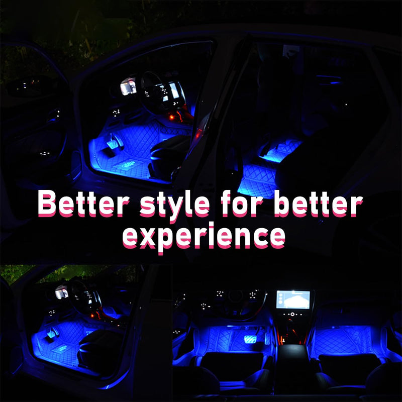 Car LED Strip Light, 24 LEDs RGB Neon Interior Atmosphere Lights, 12V Under Dash Ambient Night Light, USB Port Auto Interior Decorative Lamp, Universal Car Accessories (Blue) Blue 24 LED, USB Port