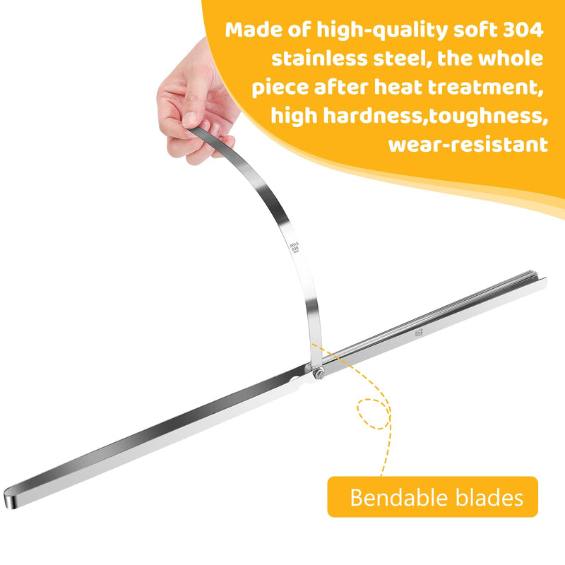 25 Blades Stainless Steel Long Feeler Gauge, Metric and Imperial Gap Measuring Tool Width and Thickness Feeler Gage Gauge for Spark Plug, Valve Adjustment Tool, 0.038-1.02mm 0.0015-0.040 Inch