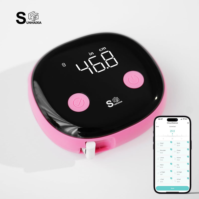 Fitdays Smart Body Tape Measure with Bluetooth Fitdays APP for Body Fat & Muscle Measurement, LED Display,Type-C,Unlimited Users (Pink) PINK