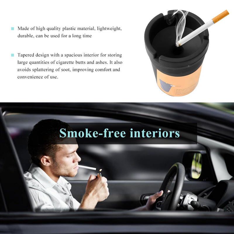 Car Ashtray, Plastic Portable Smokeless Self-Extinguishing Vehicle Cigarette Trash Can Ash Tray, Universal Windproof Butt Bucket Ash Holder Organizer for Car Cup Holder (Black) Black
