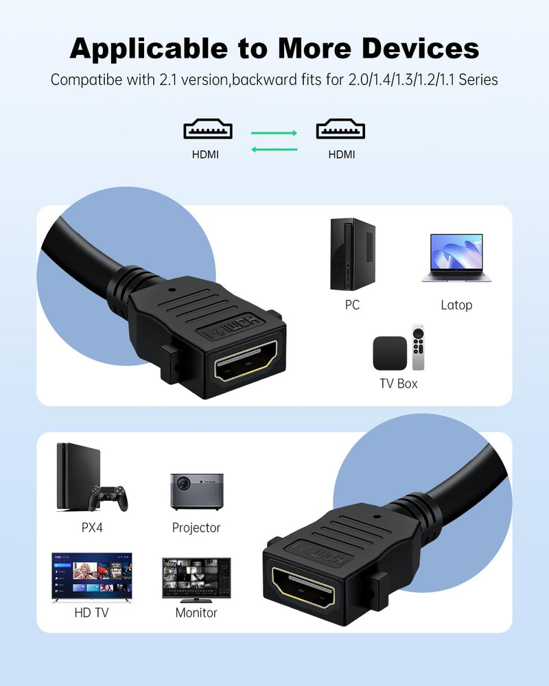 HDMI Wall Plate White, HDMI 2.1 Wall Plate2 Port, HDMI wall outlet Pass Through Socket, Fits Home Theater Systems, Supports 8K@60Hz and 4K@120Hz, 3D, HDR, 48 Gbps HDMI Box