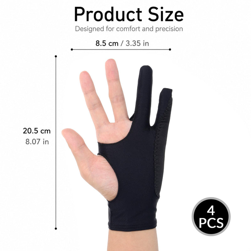 Gjinxi 4 PCS Artist Glove Digital Tablet Drawing Black Glove Smudge Guard | Fits Left Right Hand, 3-Layer Palm Rejection, Two-Finger, for Digital Drawing, Graphic Tablet, Paper Sketching