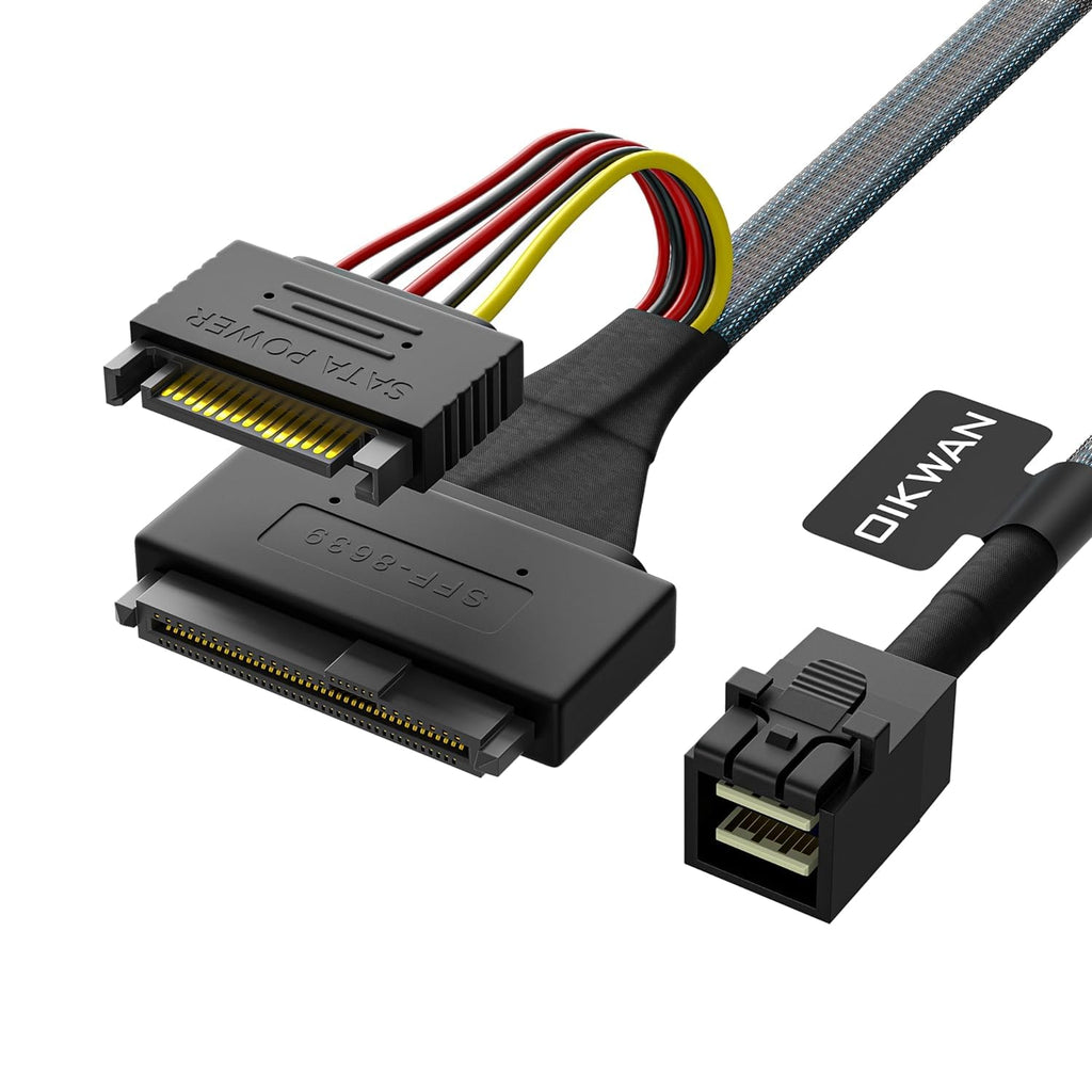 Internal 12G Mini SAS HD to U.2 / SFF-8643 to SFF-8639 Cable 0.5m with 15Pin SATA Power for U.2 SSD 1.6FT