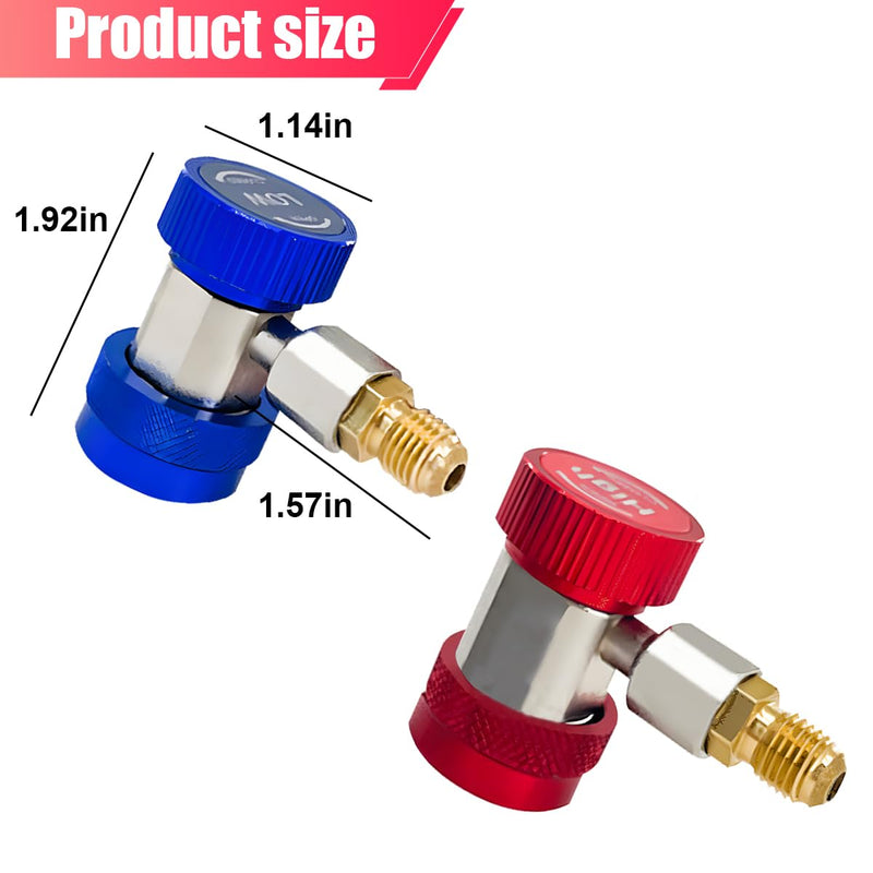 2PCS R134a Quick Coupler Adapter – Adjustable 1/4" Flare High/Low-Pressure Connectors for Car AC System Recharging and Evacuation, Automotive R134a Refrigerant Adapter Hose Fittings Kit