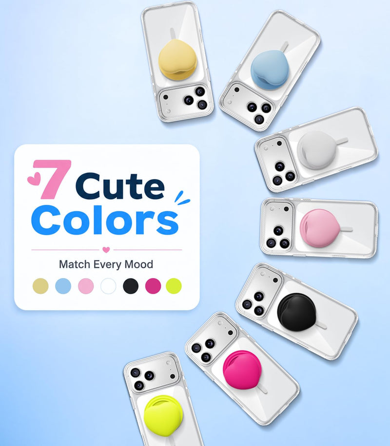 Cute Heart for MagSafe Phone Grip, Soft Silicone, Neonpink | Magnetic Finger Grip Holder & Adjustable Kickstand, One-Touch Attachment for iPhone 17 16 15 14 13 12 11 Samsung