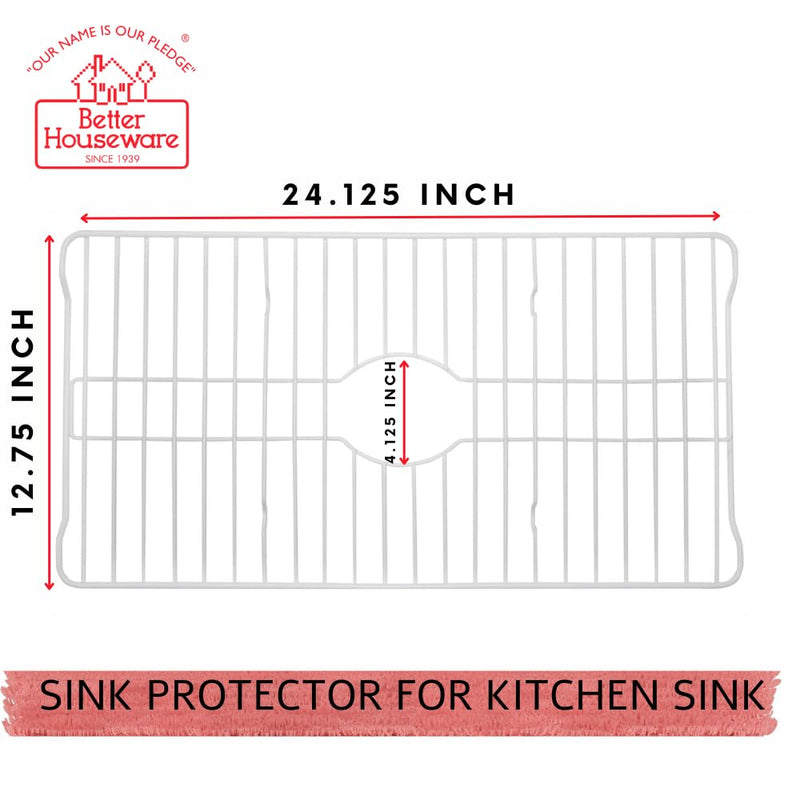 Better Houseware Sink Protectors for Kitchen Sink, Protective Metal Grid, 24.125x12.75x1 inches, White Kitchen Sink Mat to Shield Sink Base from Scratches, Rust-Resistant Coating, XL 24.125 x 12.75 x 1