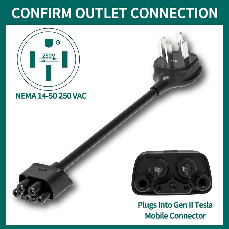 for Tesla NEMA 14-50 Adapter, Tesla Mobile Charger Adapter for Gen 2 and 3 ONLY, 240V Plug & 14-50 Outlet at 32 Amp 15-Inch 15 inches