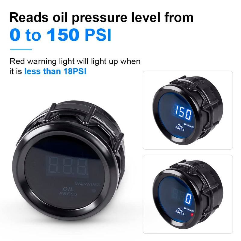 WATERWICH Oil Pressure Gauge 0-150 PSI DC12V Press Gauge Meter Kit 2inches 52mm for Car Truck Vehicle Automotive