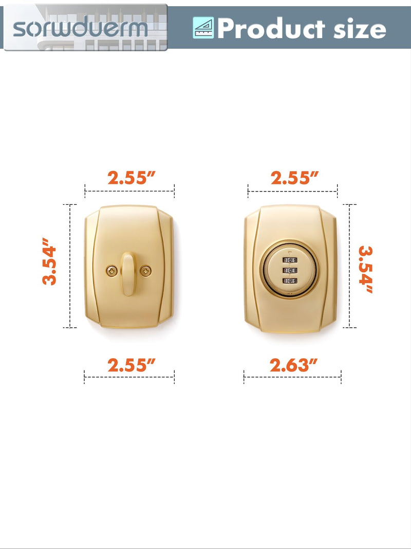 1 Pack Gold Password Single Brushed Satin Brass Cylinder Deadbolt Lock Keyless Passcode Handleset Front Entry Interior Exterior Door Deadbolts Deadbolt-Password