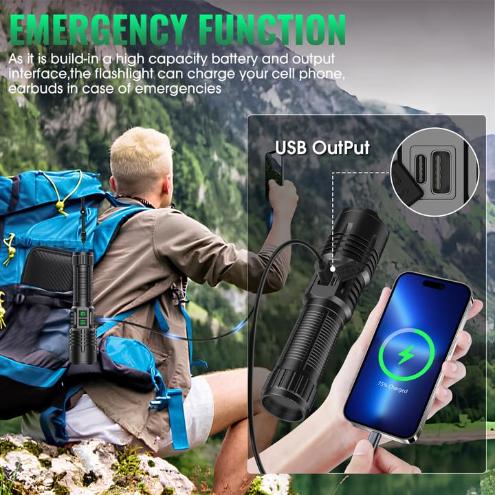 AdamStar UV&High Lumens Flashlight Rechargeable, 2-in-1 Powerful Blacklight LED Flashlight Tactical 6 Modes Super Bright Waterproof Zoomable Detector for Pet Urine Curing Resin Camping 1 Pack