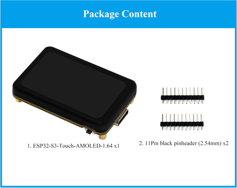 ESP32-S3 with 1.64inch AMOLED Touch Display Development Board, 280 x 456, QSPI Interface, Onboard Accelerometer and Gyroscope Sensor,Type-C, UART, I2C, etc. Ideal for HMI and ESP32-S3 Applications