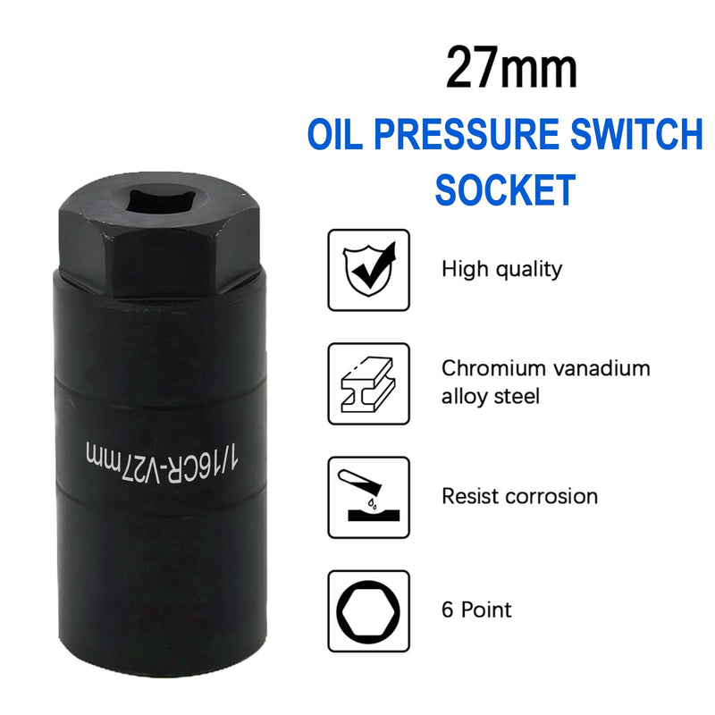 A ABIGAIL Oil Pressure Switch Socket, 1 1/16'' x up to 2-5/8'', Fits 3/8'' Drive or 1 1/8'' Hex, High Performance Chrome Molybdenum, Black Oxide Finish, Model A7646F
