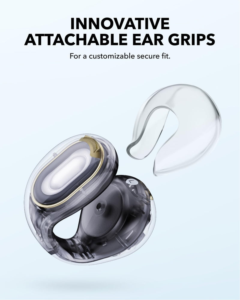 Soundcore C30i by Anker, Open-Ear Earbuds, Clip-On Headphones, Lightweight Comfort, Stable Fit, Firm-Shell Design, Attachable Ear Grips, Big Drivers for Clear Audio, 30H Play, IPX4 Water-Resistant Clarity Black