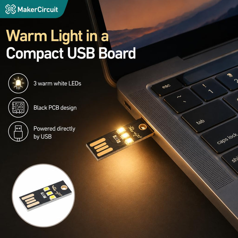 10pcs Warm White USB 3-LED Light Module, Black PCB Mini USB Lamp for Laptop Keyboard, Power Bank, Reading and Travel Use USB-3LED-3-Warm white