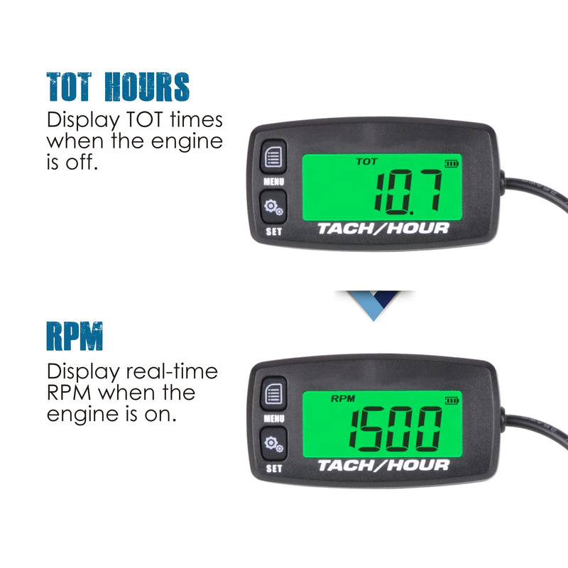 2 Pieces Runleader Digital Maintenance Tach/Hour Meter,Battery Replacement for Small Gas Engine,Used on Riding Lawn Tractor Generator Compressor Chainsaws Outboard Motor Pressure Washers (2)