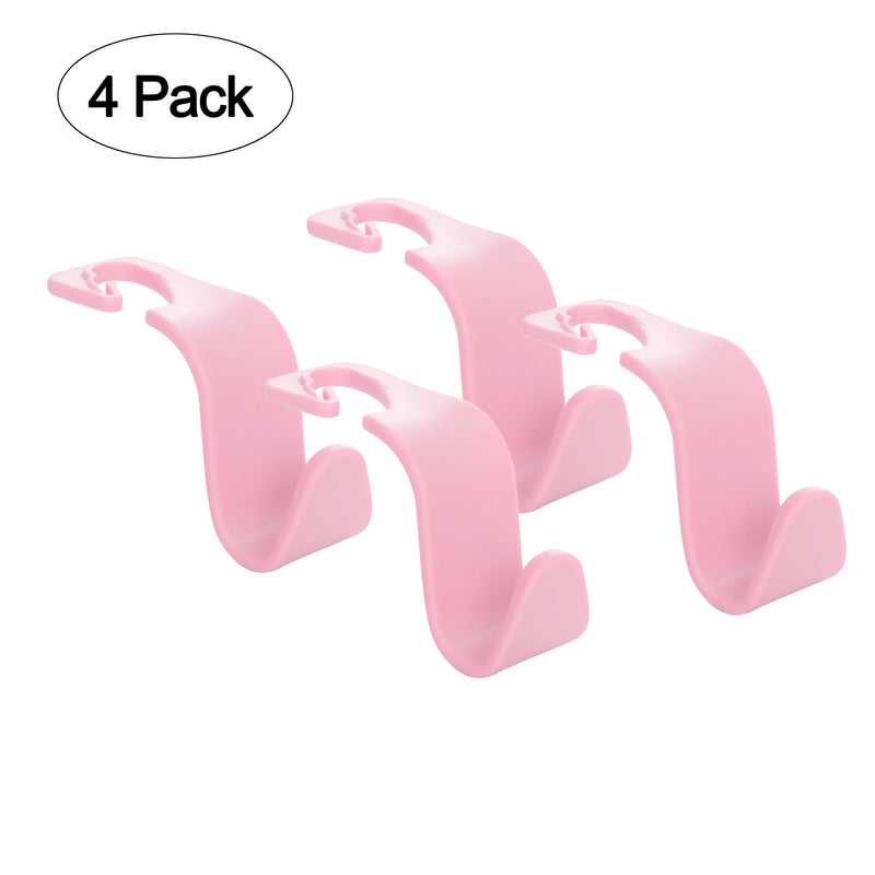 Amooca Car Seat Headrest Hook 4 Pack Hanger Storage Organizer Universal for Handbag Purse Coat Universal fit Vehicle Car Pink with Clip