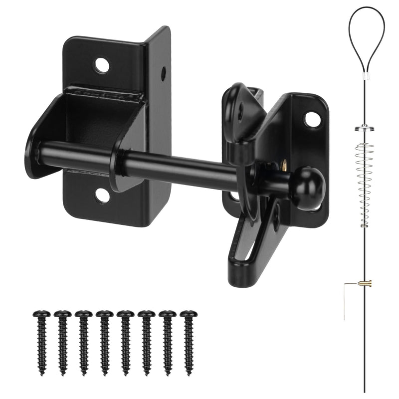 Self-Locking Gate Latch with Spring Cable Pull for Wooden Fence Gate Heavy Duty, Post Mount Automatic Gravity Lever Gate Fence Door Latches for Wooden Fence Secure Pool Garden Shed, 2PCS 2 Upgrade